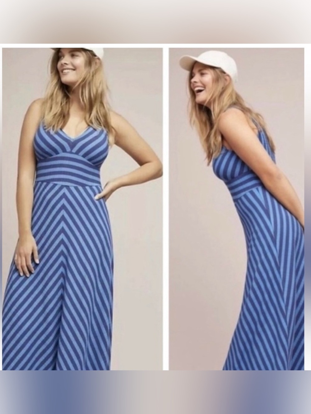 Anthropologie Maeve Bisevo Blue Striped V-Neck Maxi Medium